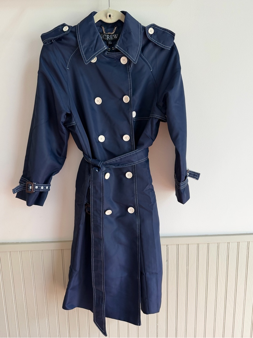 NWT J. Crew Navy Double-Breasted Trench with Belt